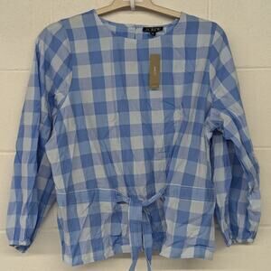 Nwt XXL J.crew Bow-front top in Bristow gingham 💙 🤍 blue & white blouse plaid